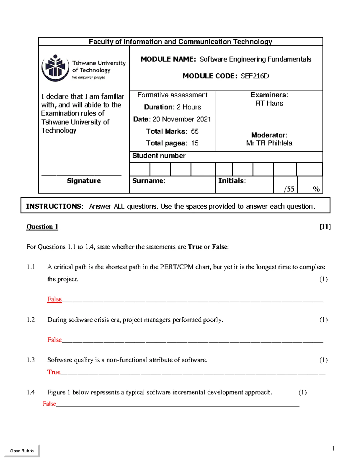 2022 Sem 1 CN1115D Computer Networks Formative Assessment 2 Memo - Studocu