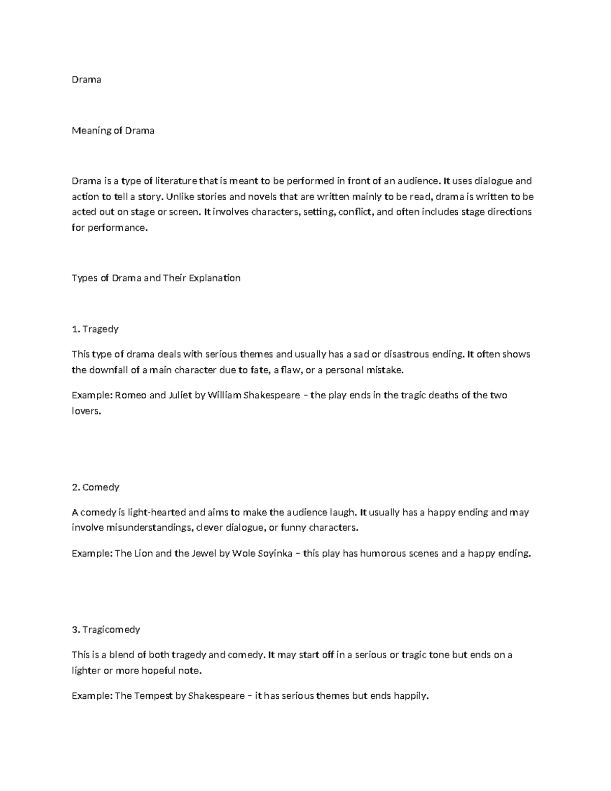 English Yr 8 Drama: Understanding Types of Drama - Studocu