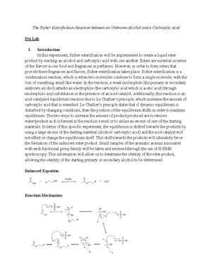 Fischer Esterification - Study Notes & Assignments - Studocu