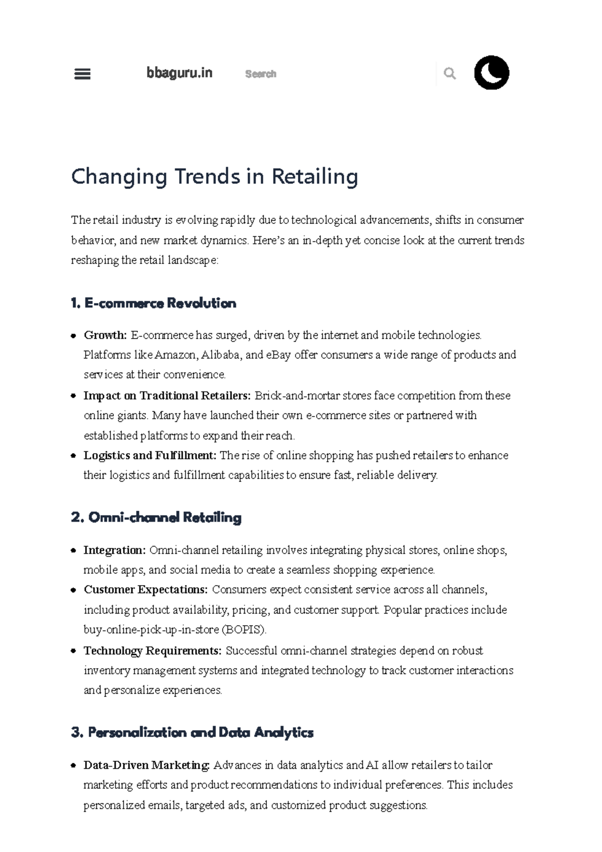 BBA 6TH SEM Retail MGMT Notes: Changing Trends in Retailing - Studocu