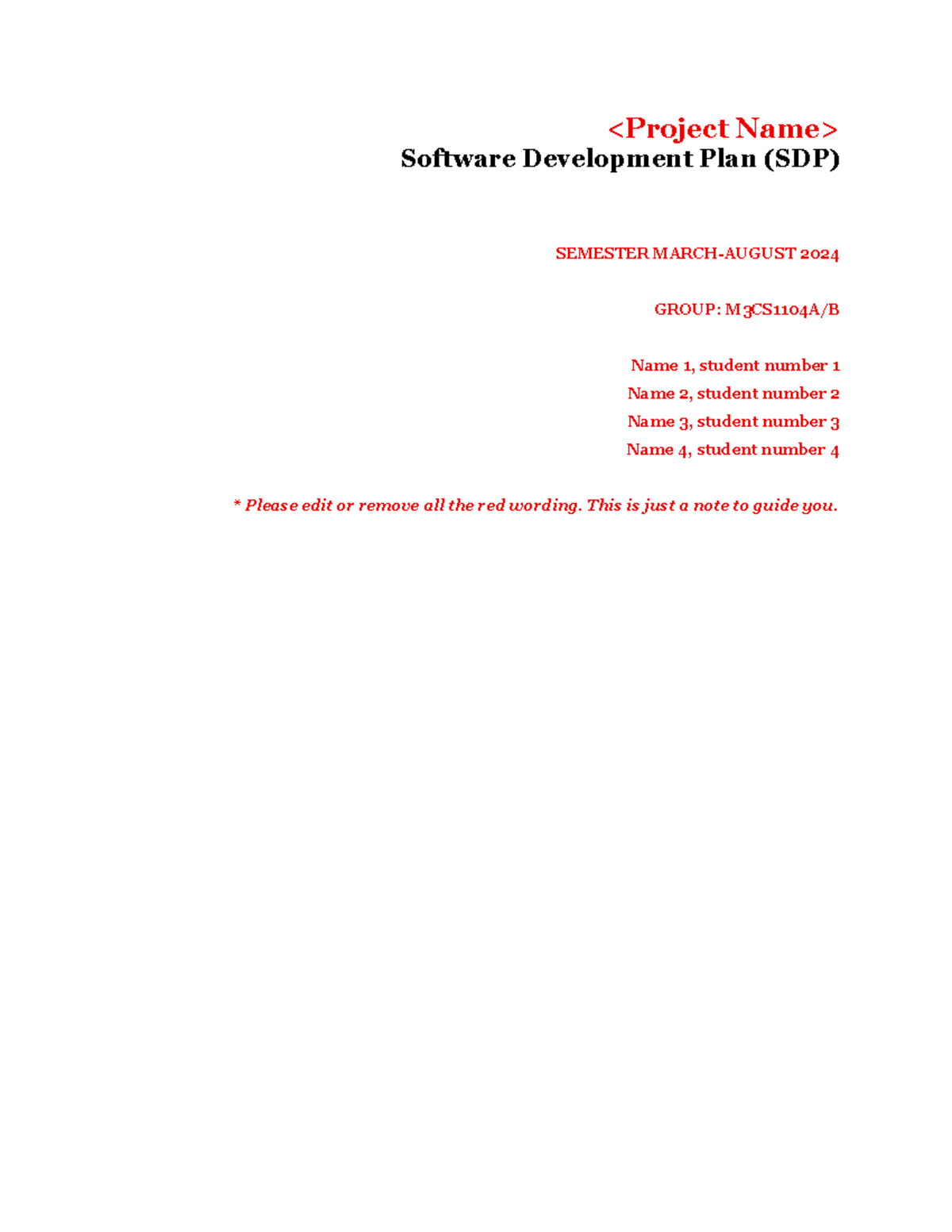 ISP250-ITS332 Software Development Plan (SDP) Template - March 2024 ...