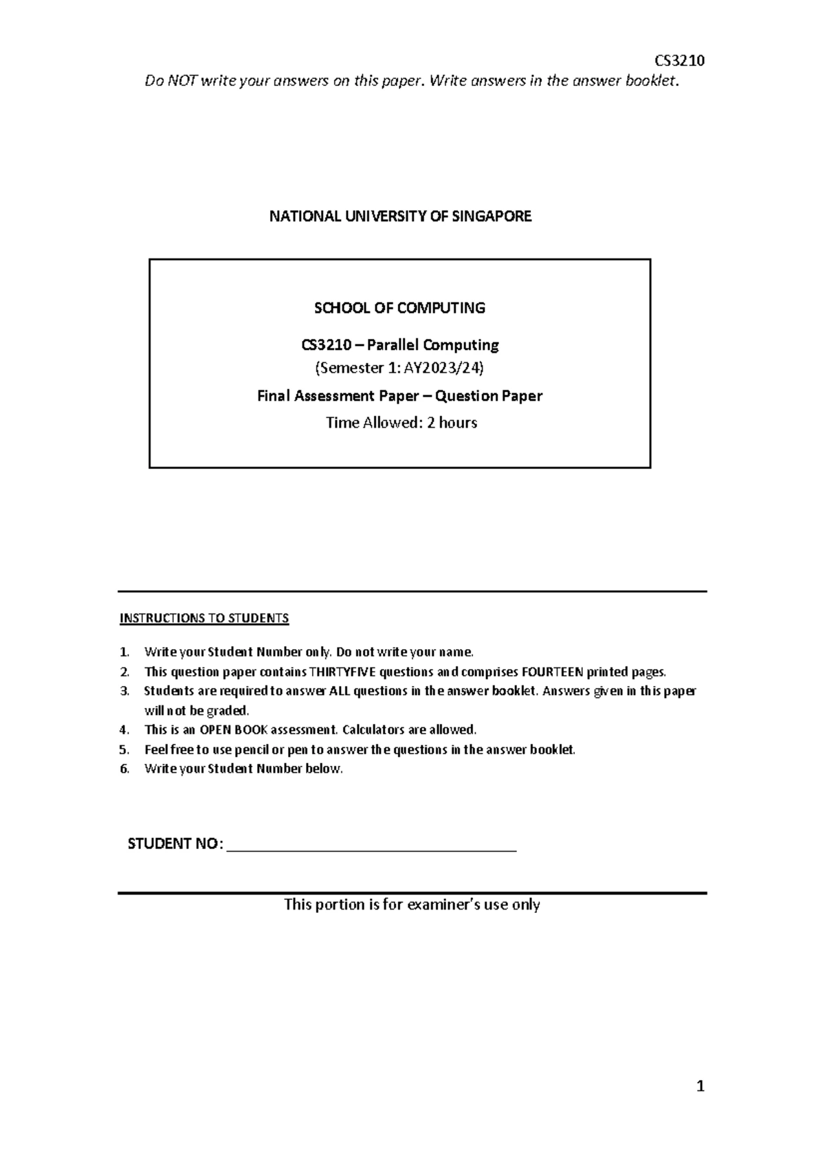 CS3210 - Final Exam Questions on Parallel Computing (2019) - Studocu