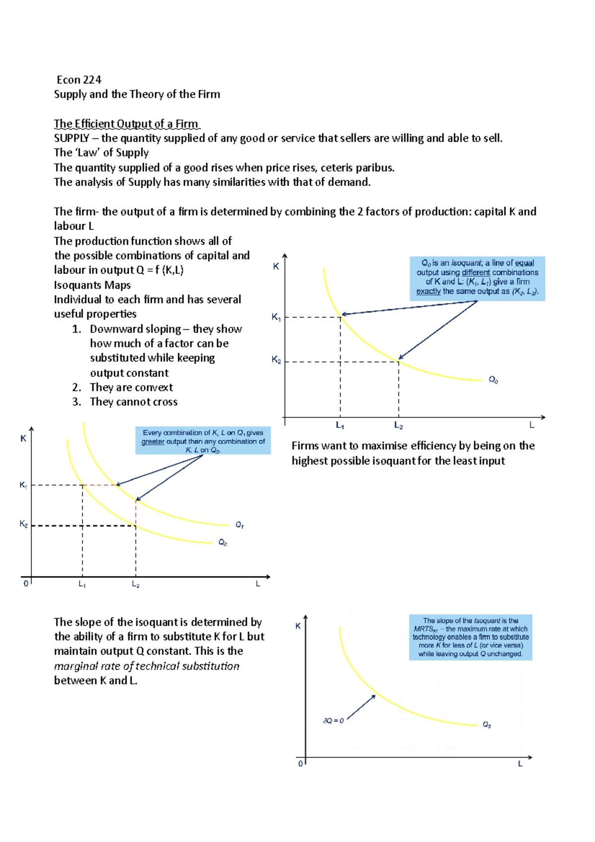 Lecture 3 - Econ 224 Supply and the Theory of the Firm The Efficient ...