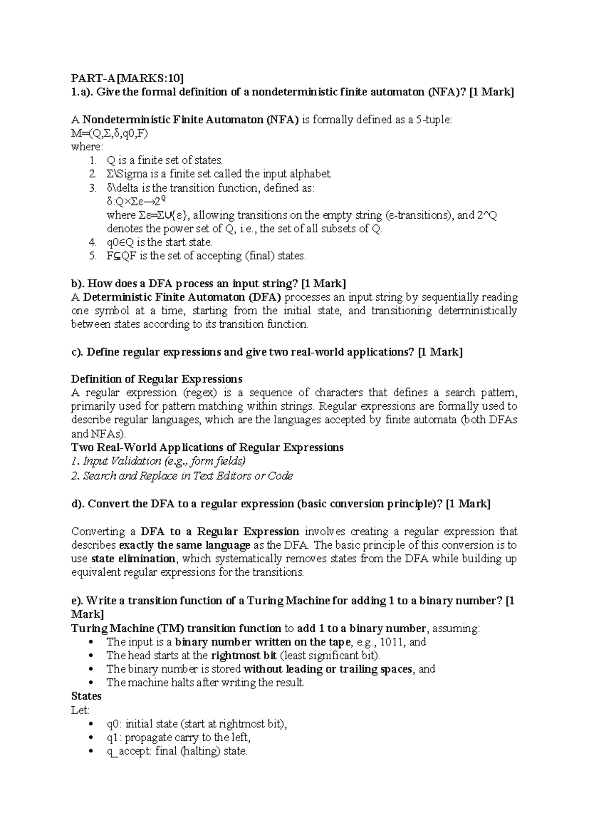 ATCD Final Exam Answer Key Solutions on Automata Theory and Compiler ...