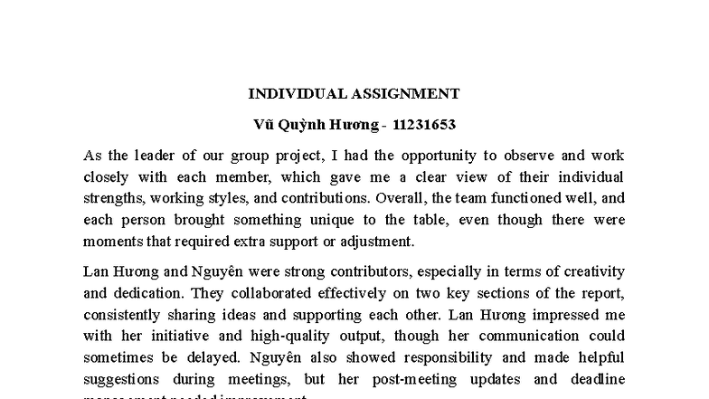 Individual Assignment: Team Dynamics & Contributions Analysis - Studocu