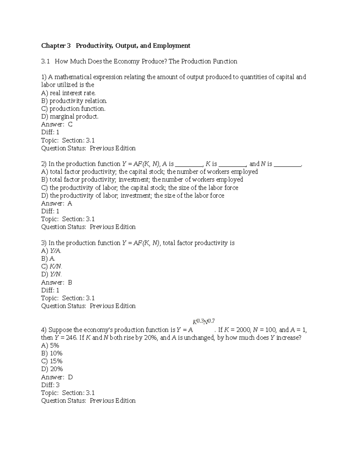 Ch 3 review questions - Chapter 3 Productivity, Output, and Employment ...