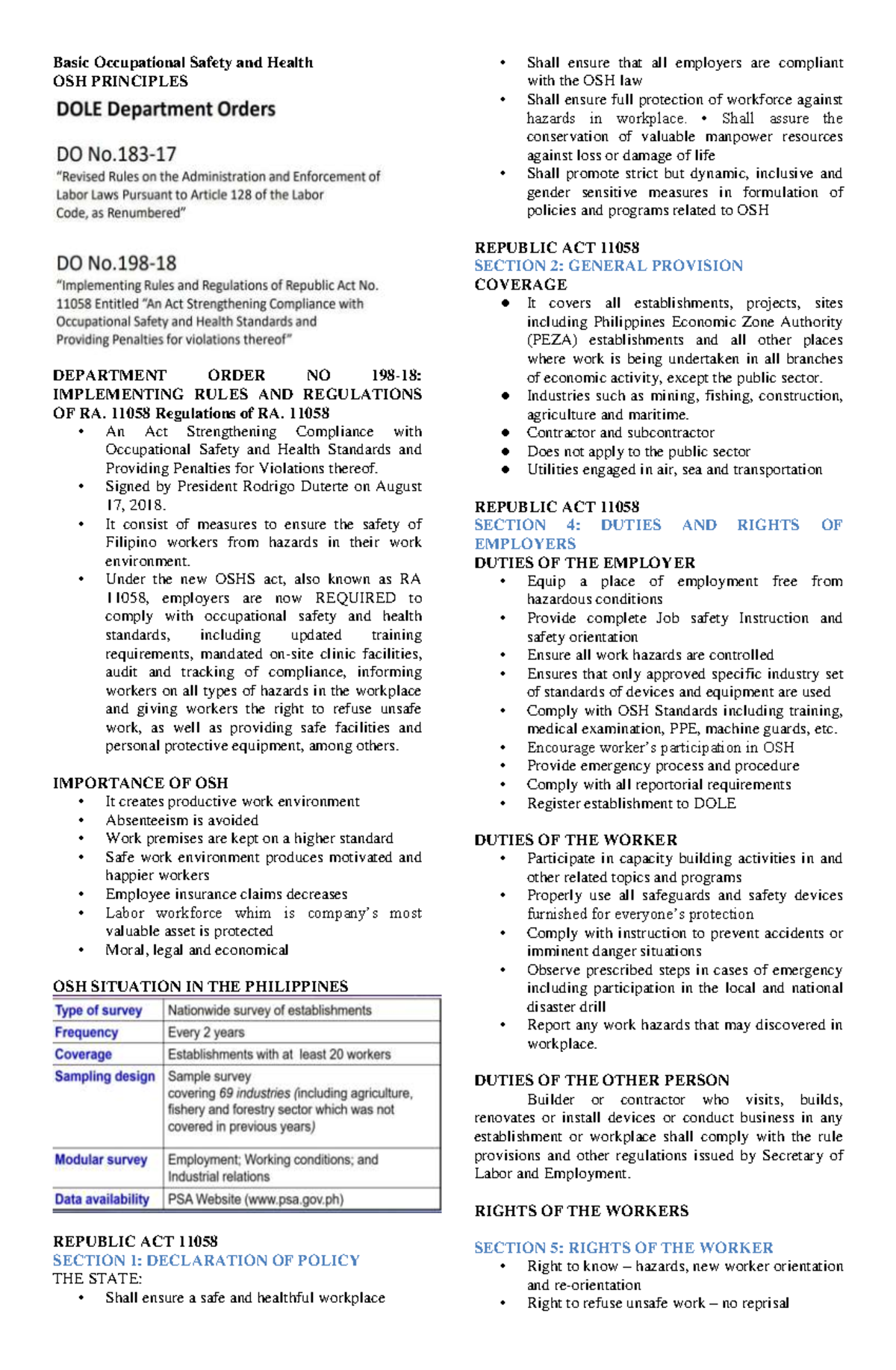 Occupational Safety and Health Overview: RA 11058 Compliance PLS - Studocu
