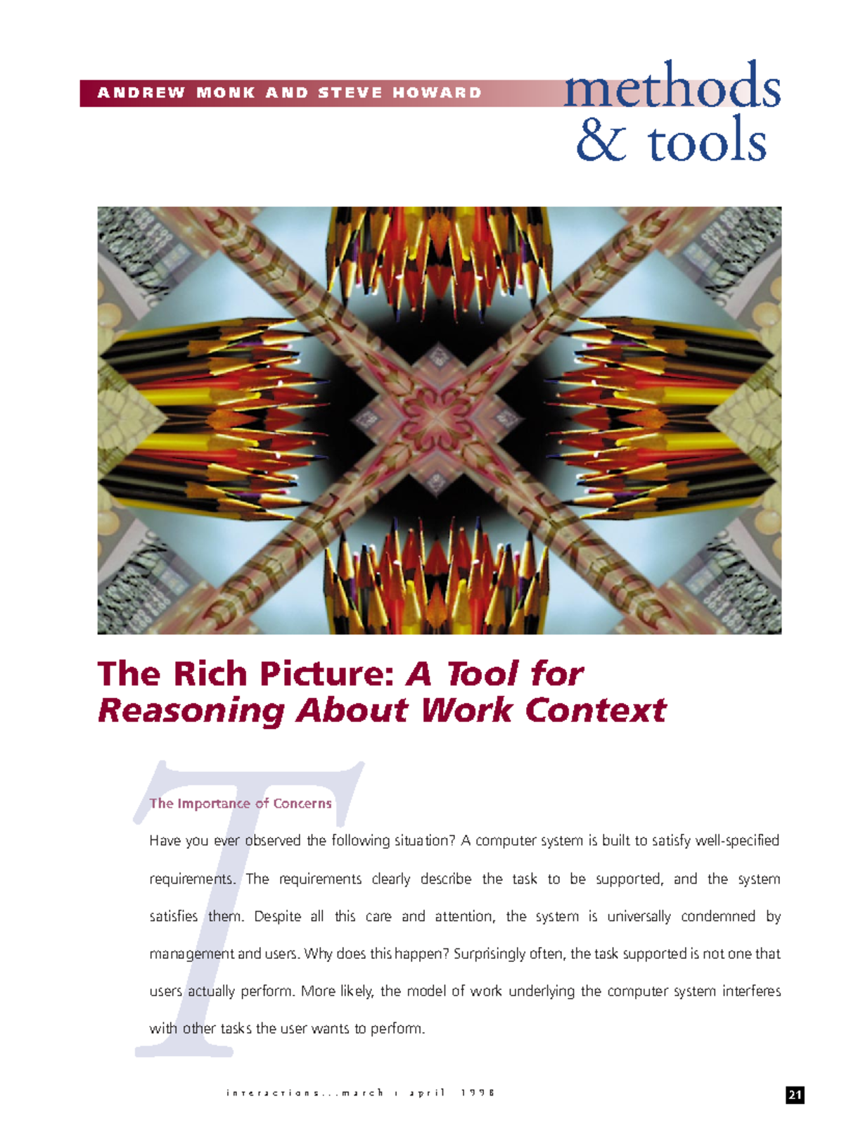 Monk & Howard 1998: Methods & Tools for Rich Picture Analysis - Studocu