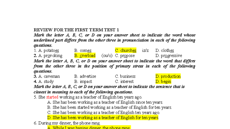 REVIEW FOR THE FIRST TERM TEST 1 (FILE 2022010 3 205701) - Studocu