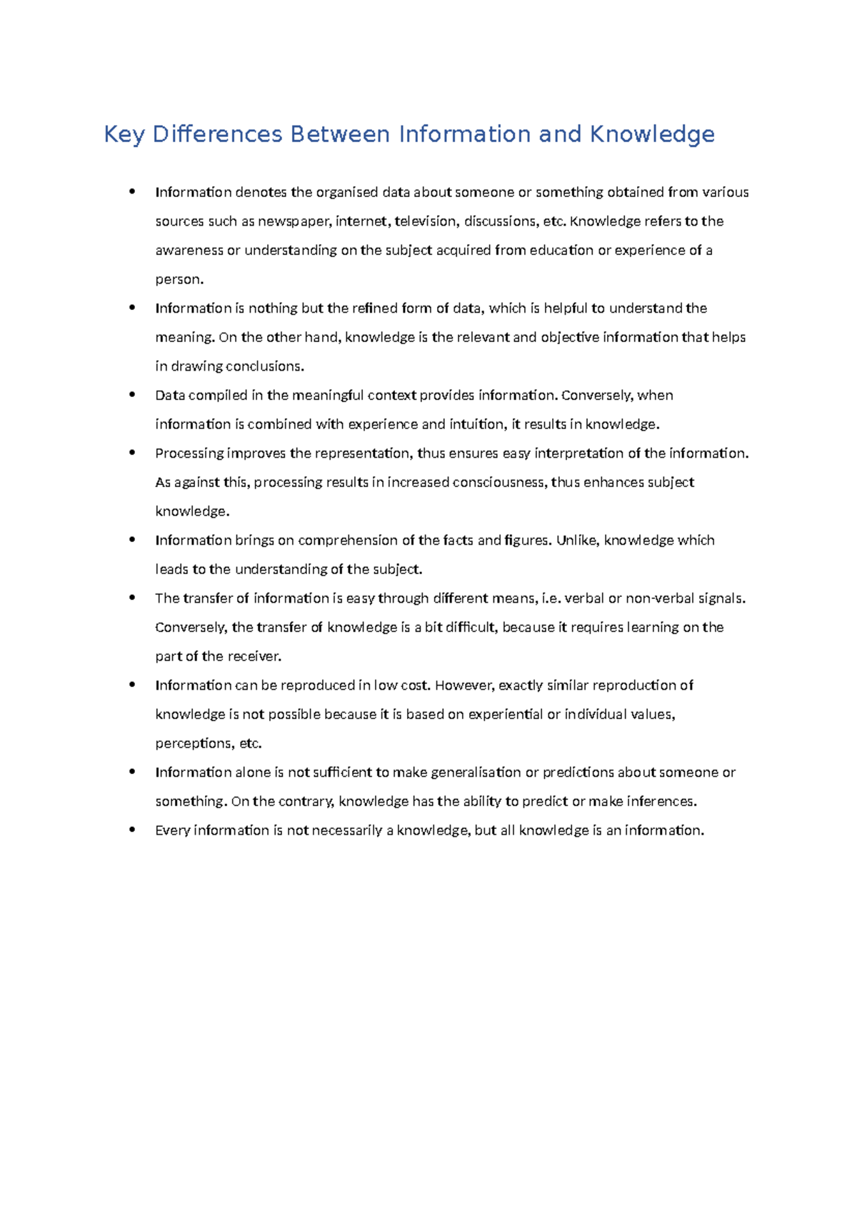 Key Differences Between Information and Knowledge: A Comparative Study ...
