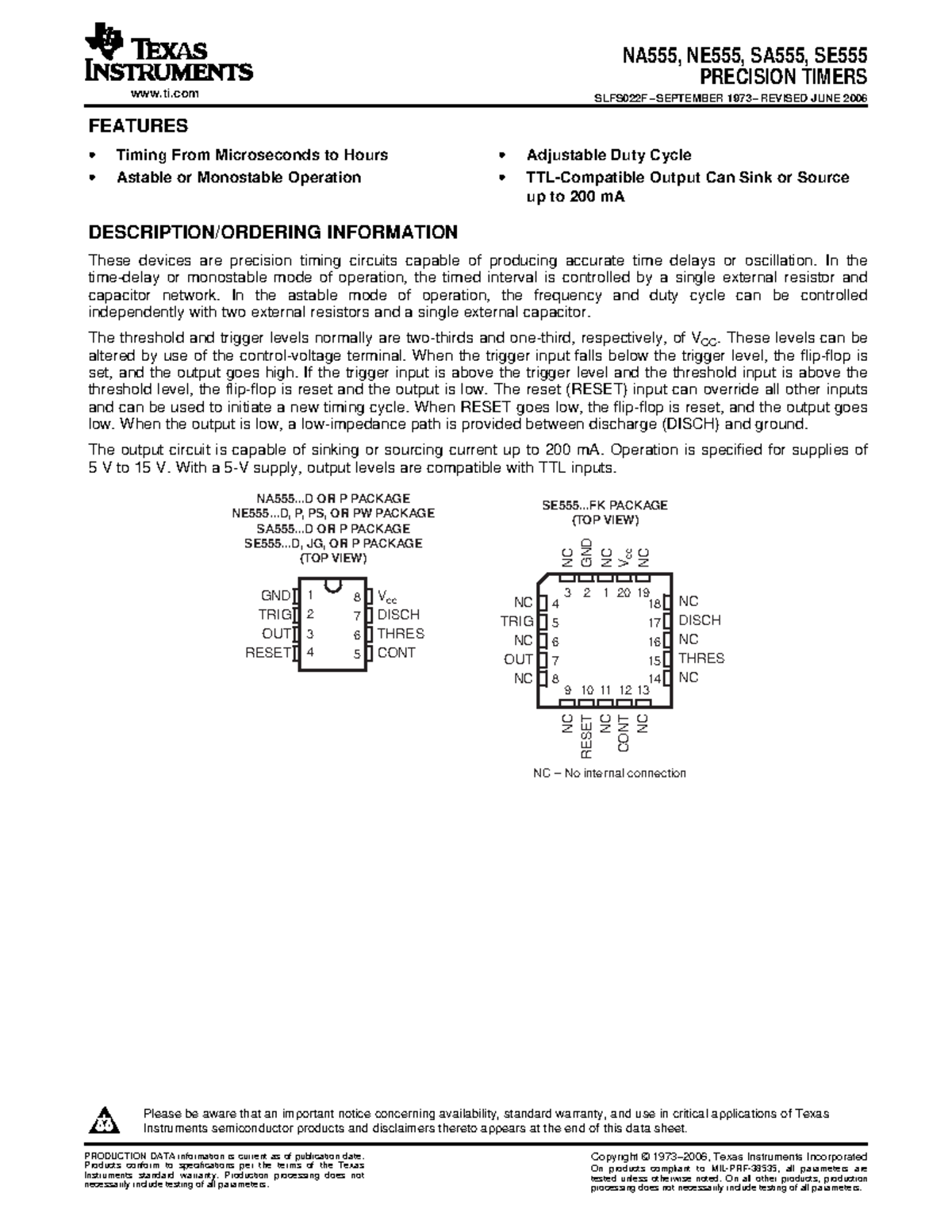 NA555 - etwyqw4yq4 - ti FEATURES DESCRIPTION/ORDERING INFORMATION 1 2 3 ...
