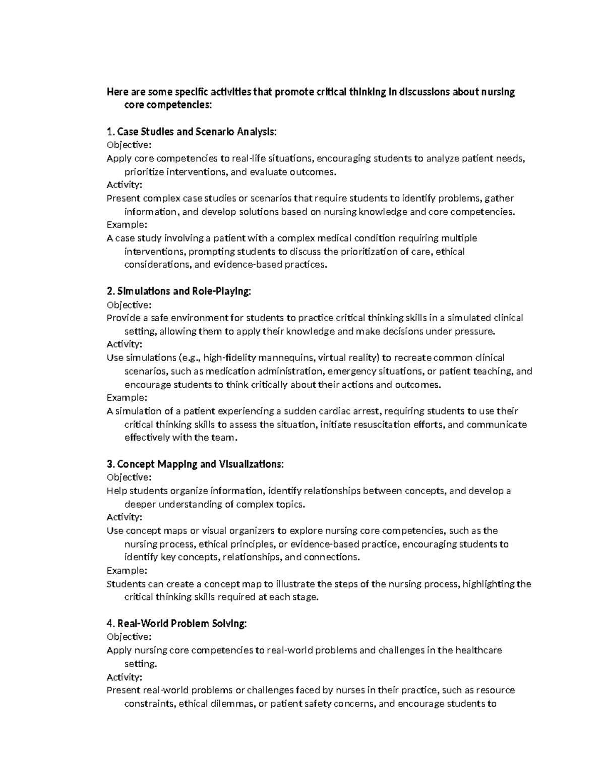 Nursing Core Competencies Activities for Critical Thinking Development ...