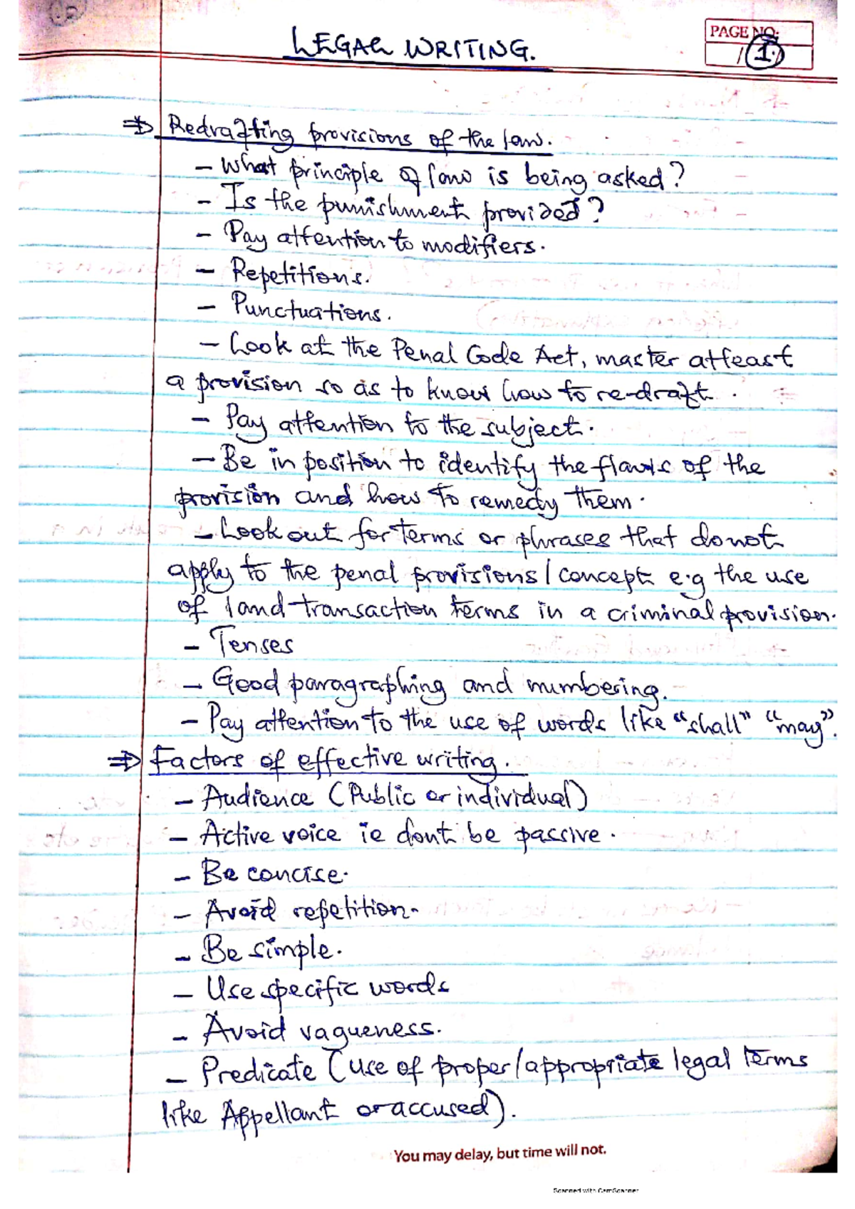 Legal Writing (Practice Notes) - LEGAL WRITING. PAGE NO: 1 Redrafting ...