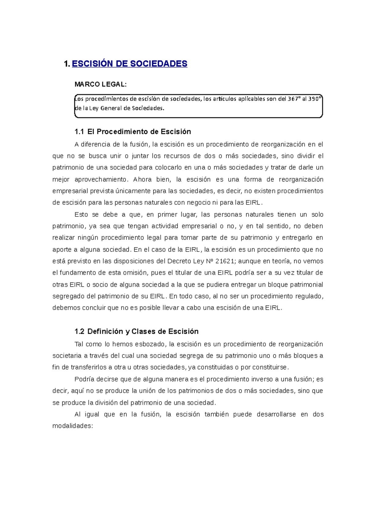 Escisión de Sociedades: Procedimientos y Efectos Legales - Studocu