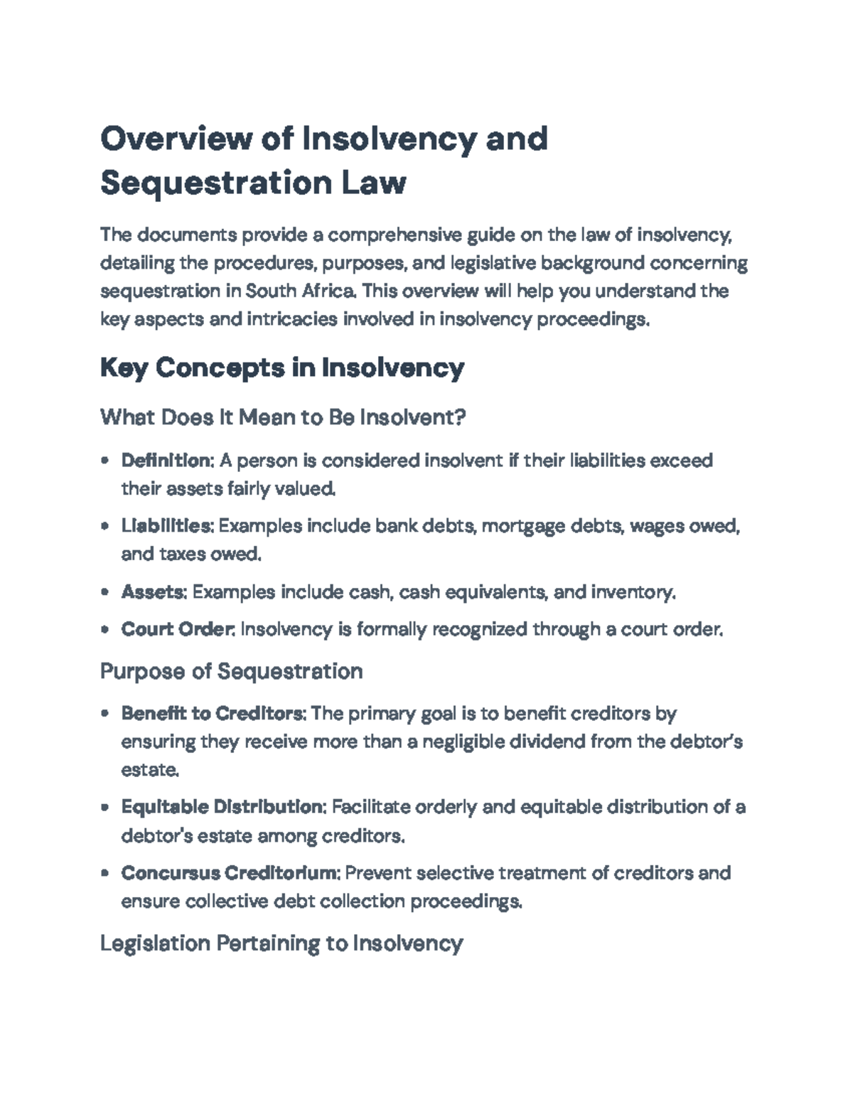 Insolvency and Sequestration Law Overview: Key Concepts and Procedures ...