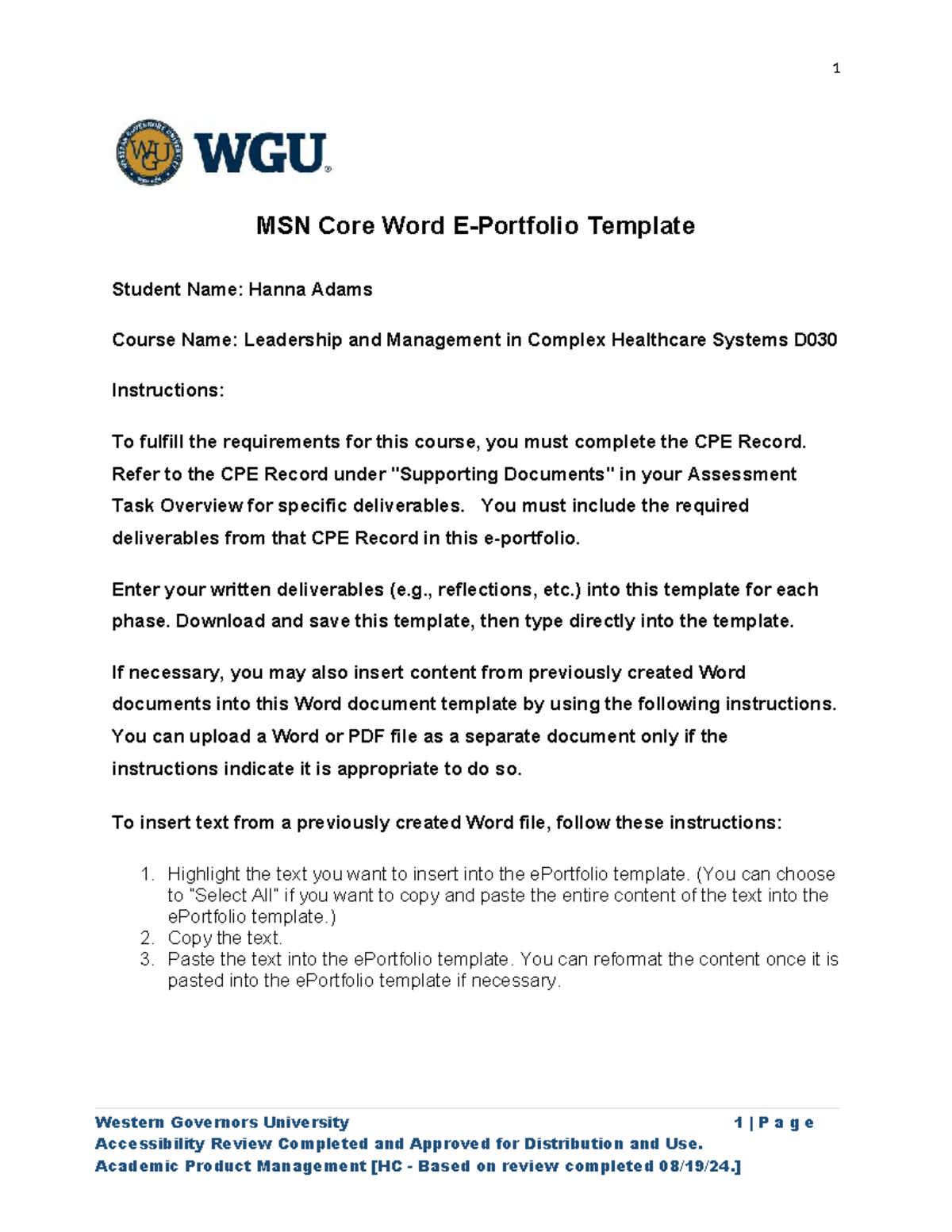 E-Portfolio D030: Leadership & Management in Complex Healthcare Systems ...