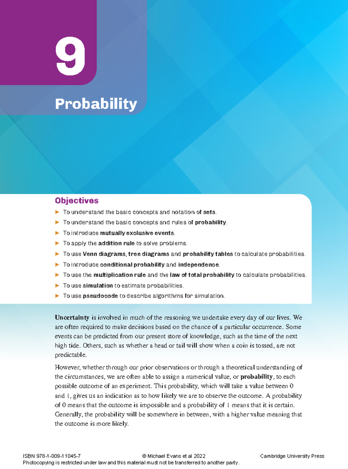 Chapter-9-Probability - 9 Probability Objectives I To understand the ...