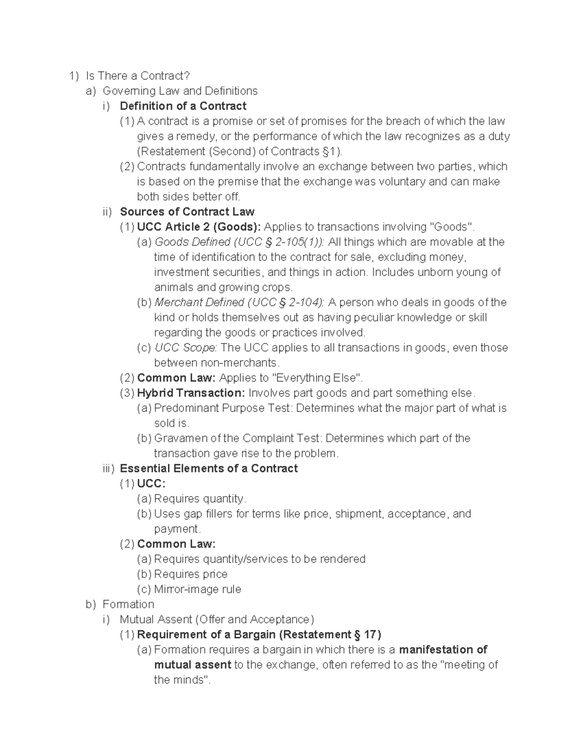Contracts Outline - Long 1: Understanding Contract Formation and Law ...