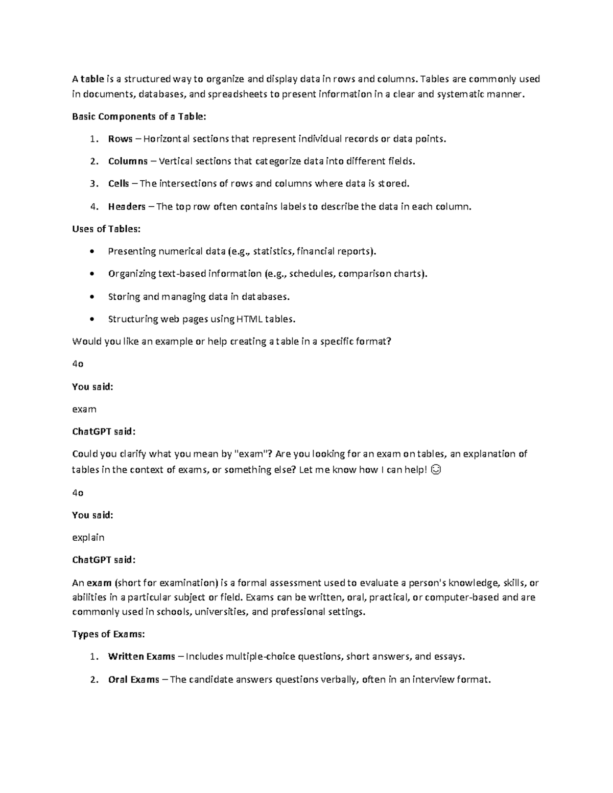 Table - A table is a structured way to organize and display data in ...