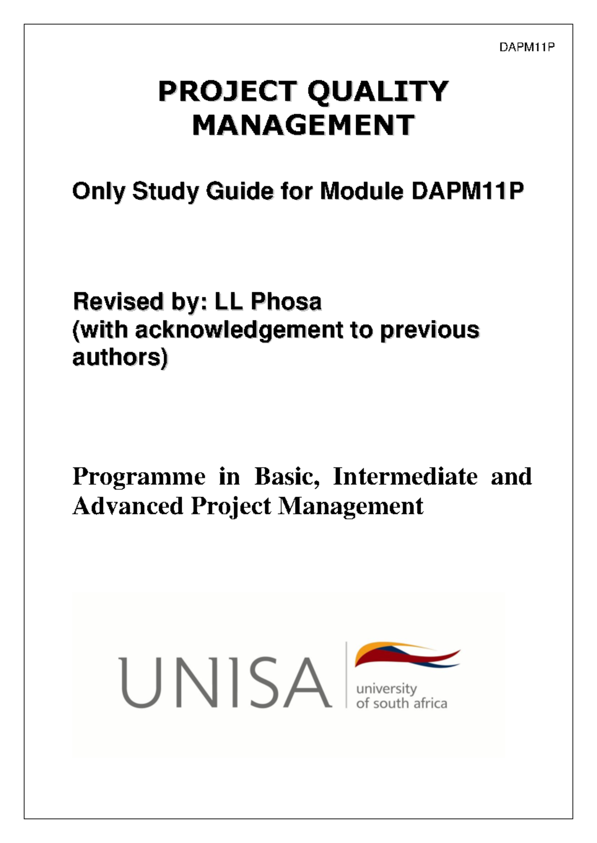 Project Quality Management Study Guide: DAPM11P Key Concepts - Studocu