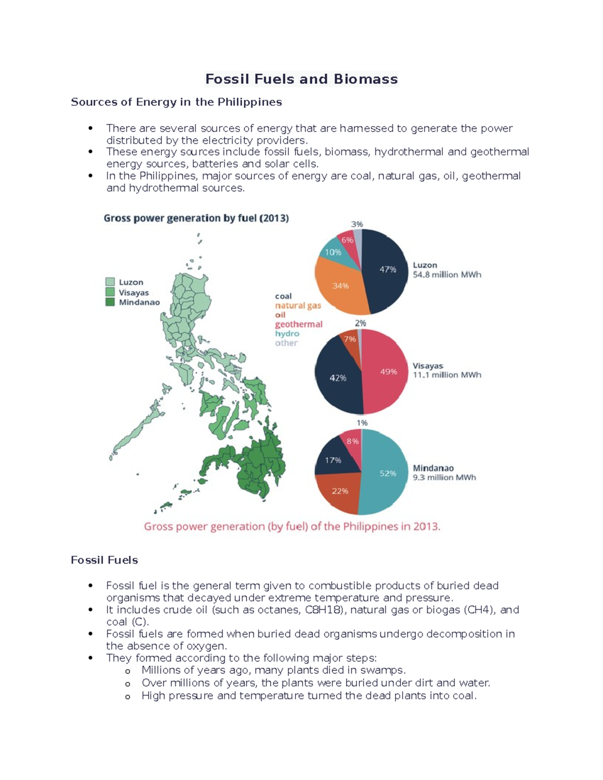 Fossil Fuels and Biomass: Energy Sources in the Philippines - Studocu