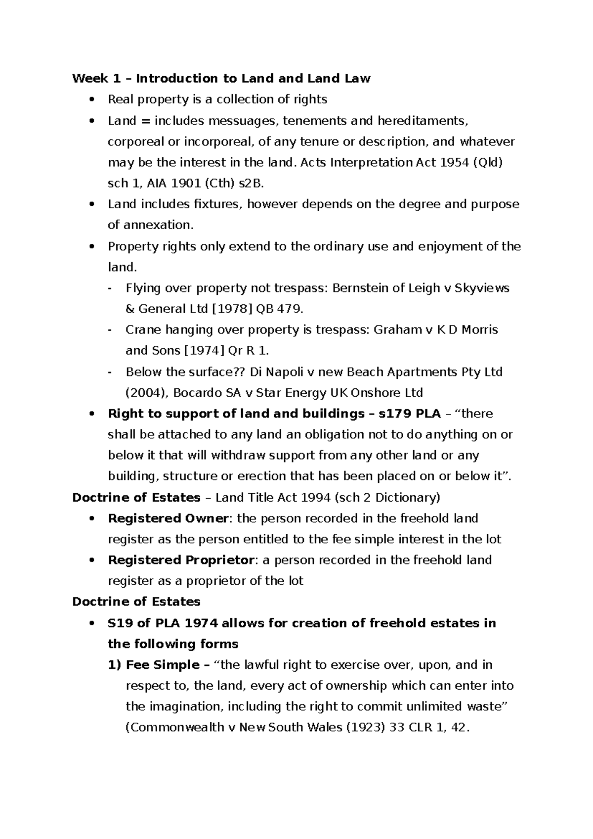 LLB301 Week 1: Intro to Land Law & Property Rights Overview - Studocu