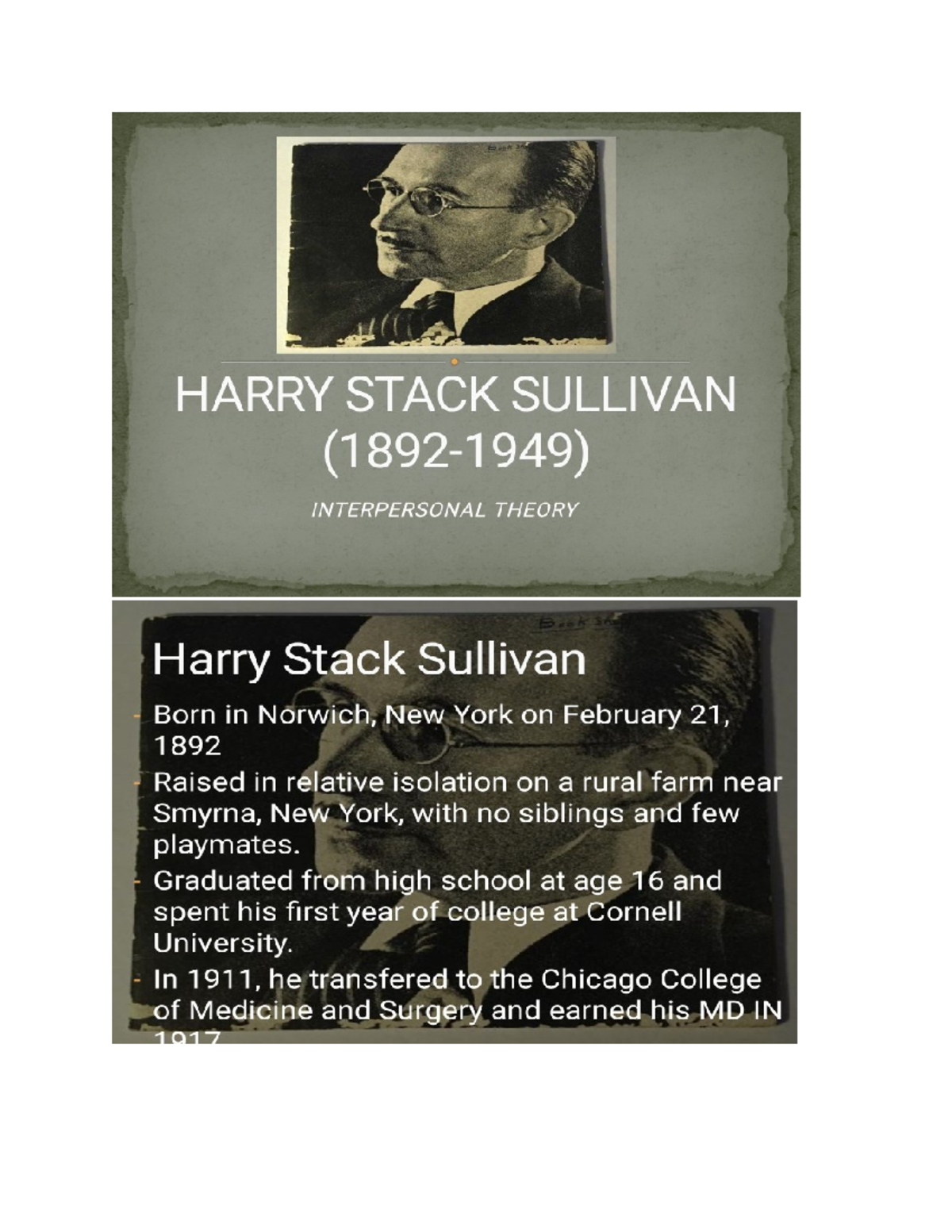 Harry Stack Sullivan (1892-1949) - Interpersonal Theory Overview - Studocu