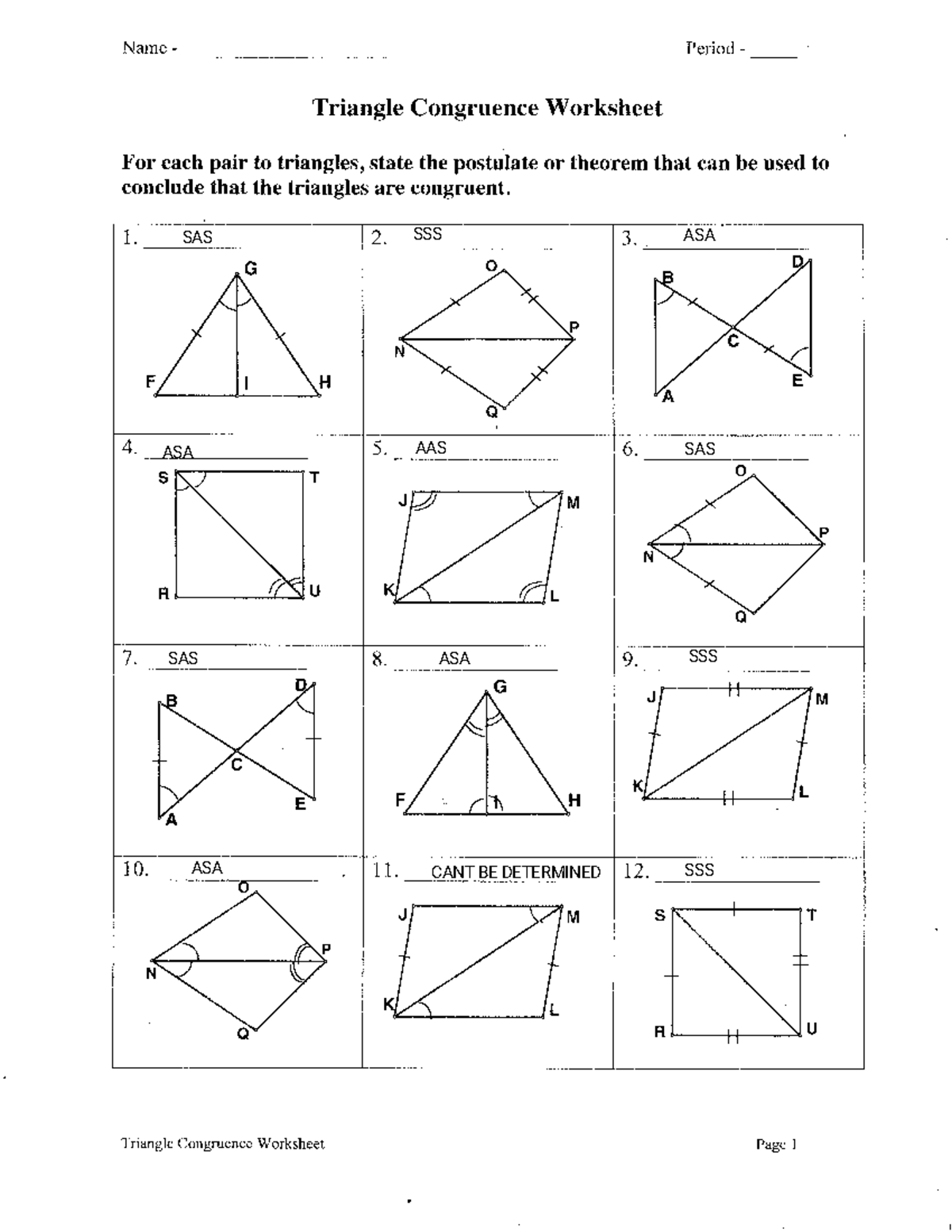 Triangle Congruence Practice SV - Name Triangle Congruence Worksheet ...