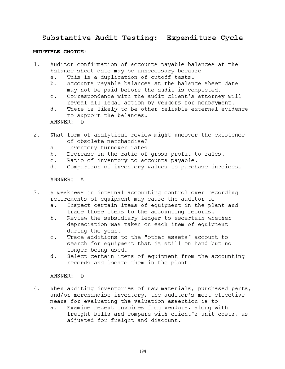Ch12 Audit Summary: Substantive Testing in the Expenditure Cycle - Studocu