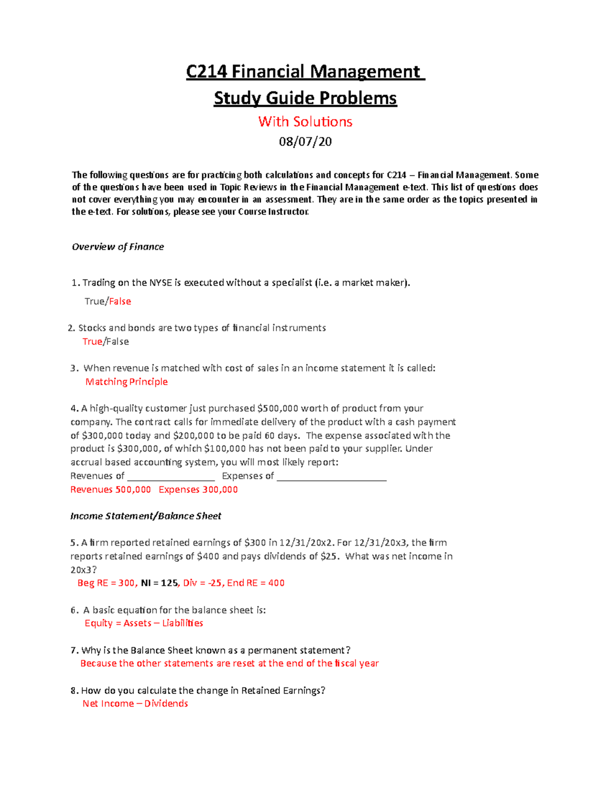 C214 Financial Management Study Guide with Practice Problems - Studocu