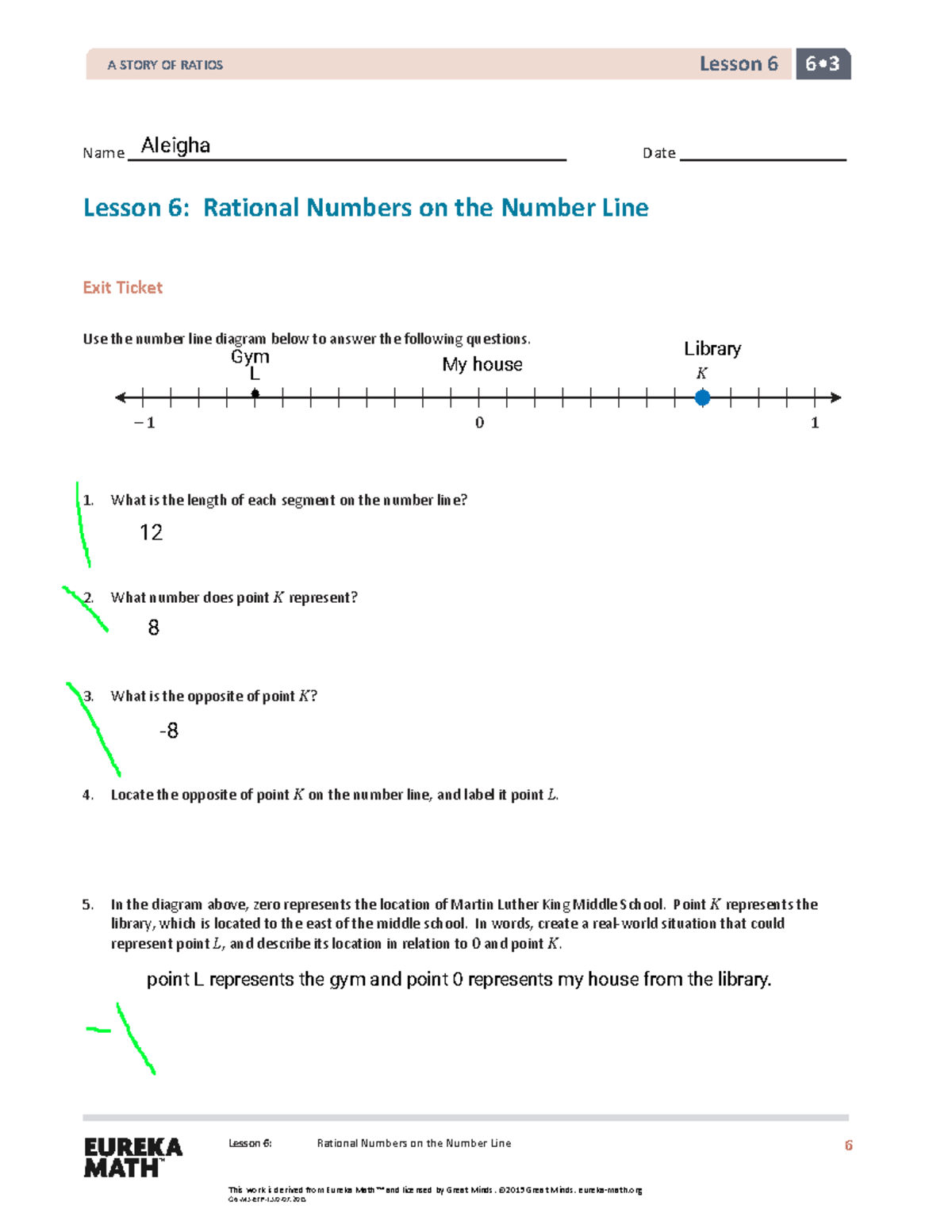 Aleigha Griffin - Exit ticket 6 - Lesson 6: Rational Numbers on the ...