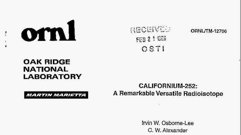 Californium-252: A Versatile Radioisotope Overview (DOE Report) - Studocu