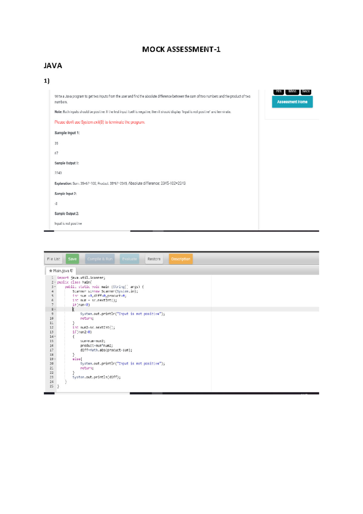 MOCK Assessment-1: Java Program Tasks and SQL Queries - Studocu