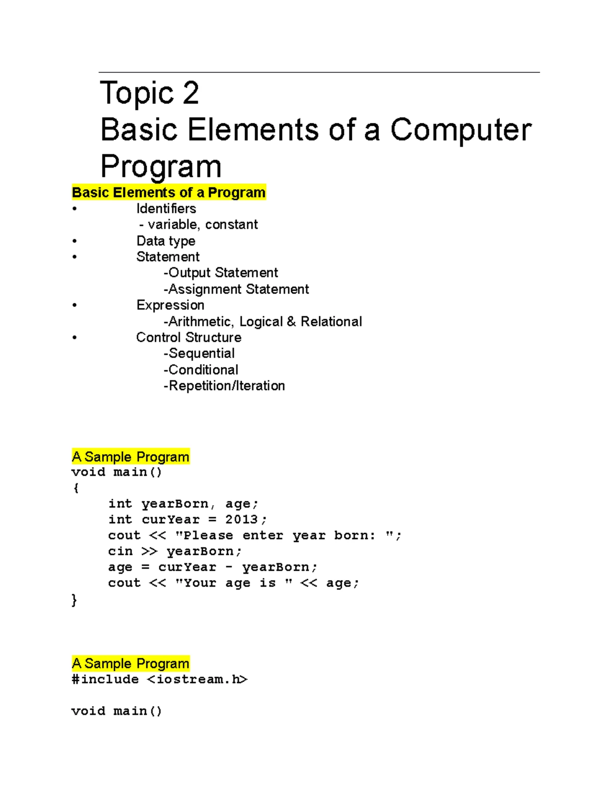 CSC402 Final Exam Paper - Programming I (July 2023) - Studocu