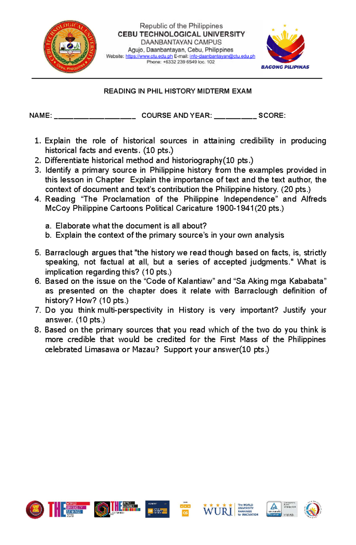 Phil history 101 midterm exam: Historical sources and credibility - Studocu