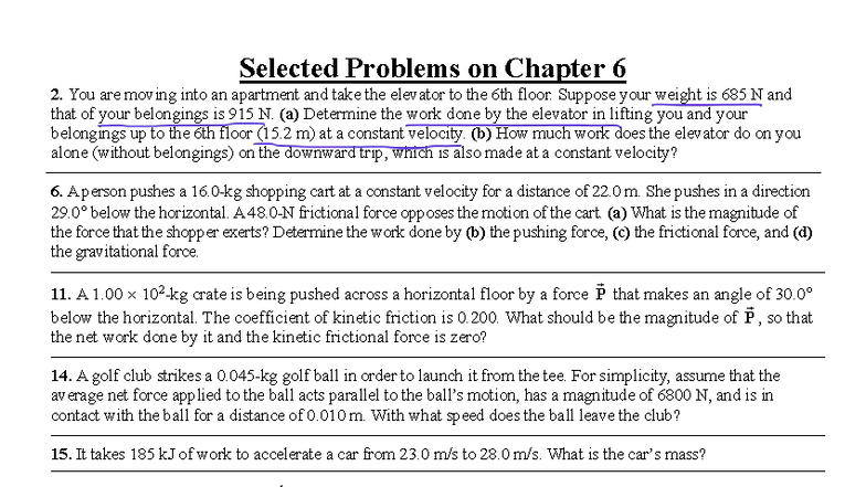 Selected Problems on Chapter 6: Work and Energy Concepts - Studocu