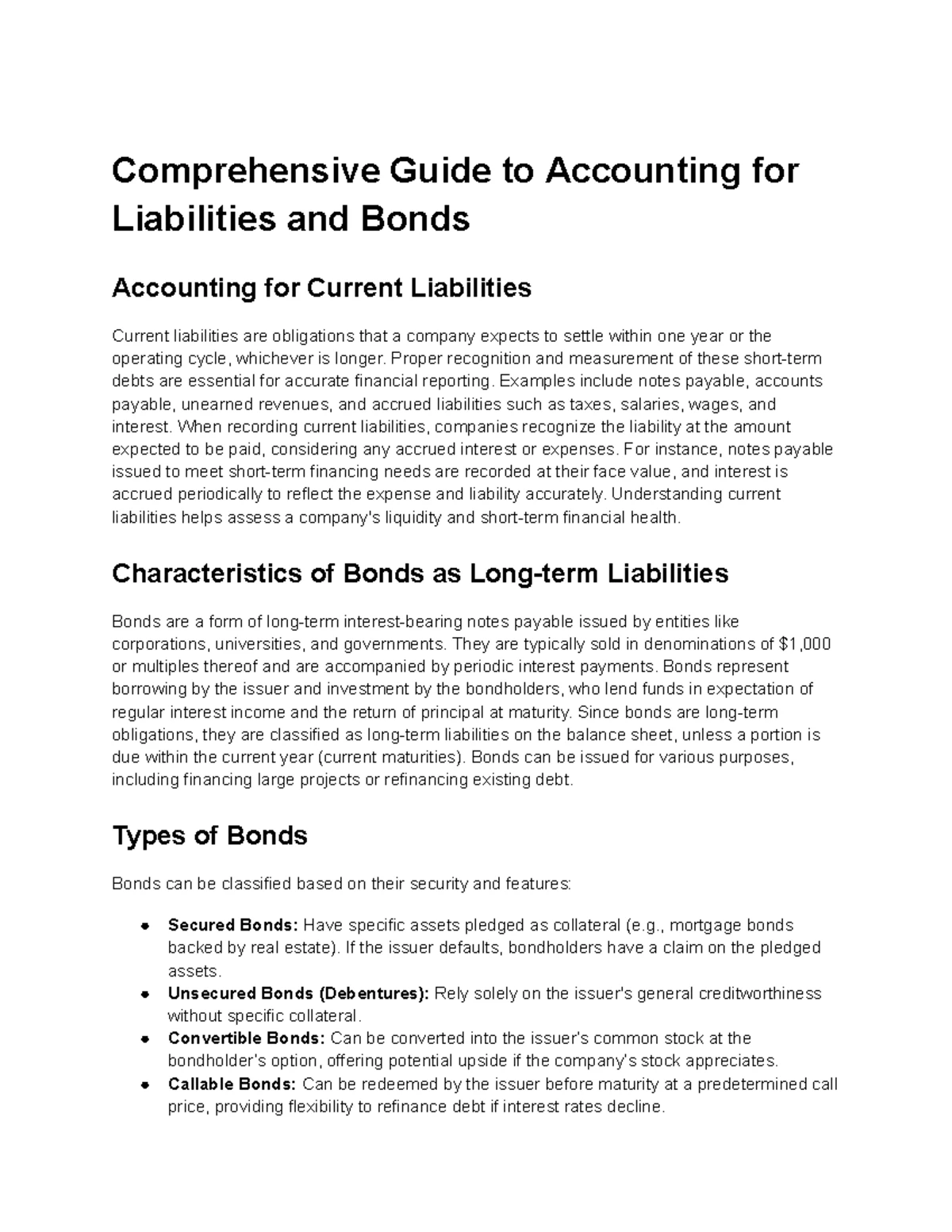 Comprehensive Accounting Guide for Liabilities and Bonds (ACCT 101 ...