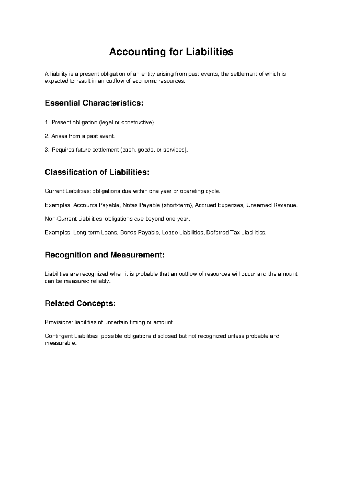 Accounting for Liabilities: Key Concepts and Classifications - Studocu