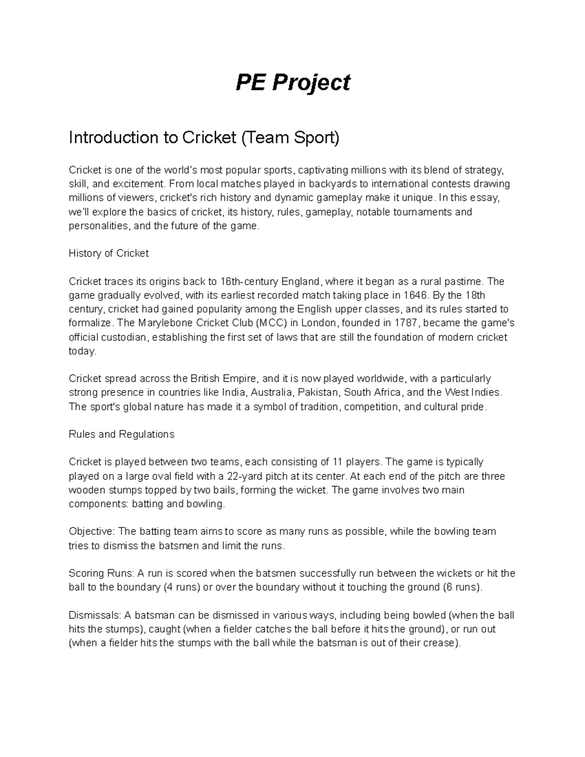 PE Project: Exploring Cricket, Boxing, and Senior Fitness Assessments ...