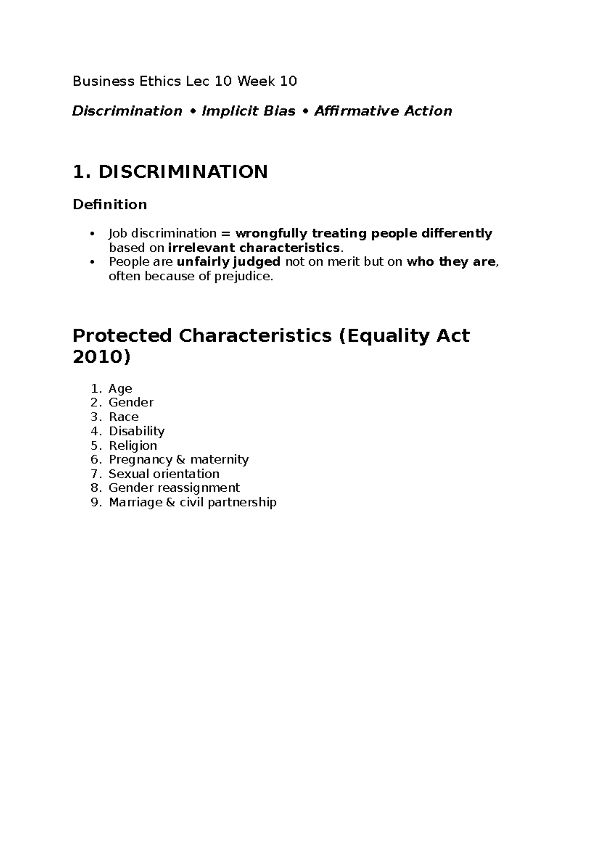 Business Ethics Week 10 Lec 10: Discrimination & Implicit Bias - Studocu