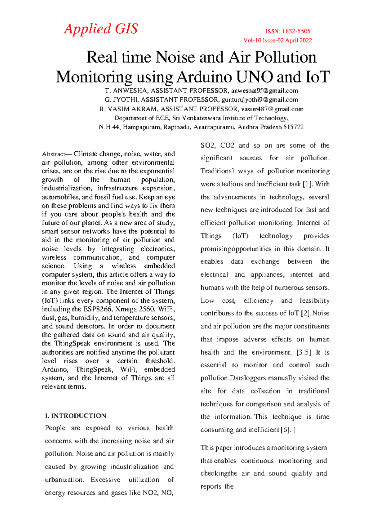 Real-time Noise and Air Pollution Monitoring using Arduino UNO and IoT ...