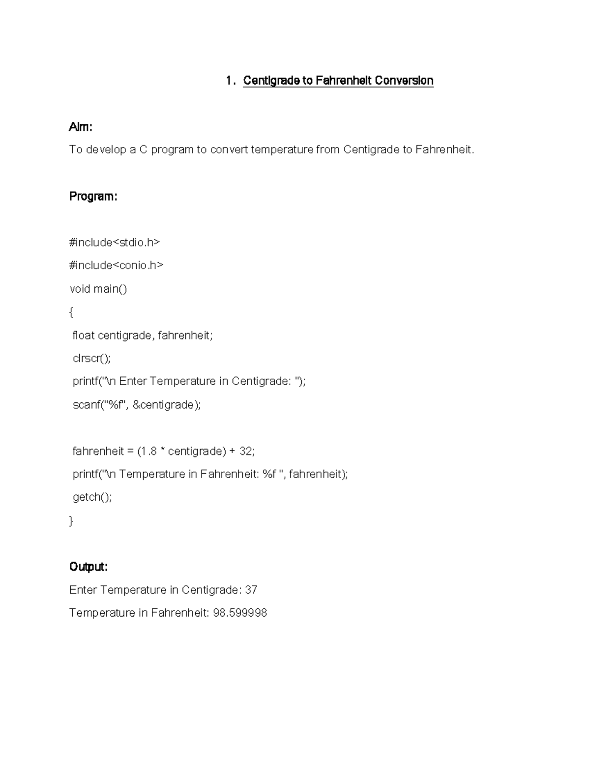 C Lab - Programs (1-10) - afcsdvdsvsd - Centigrade to Fahrenheit ...