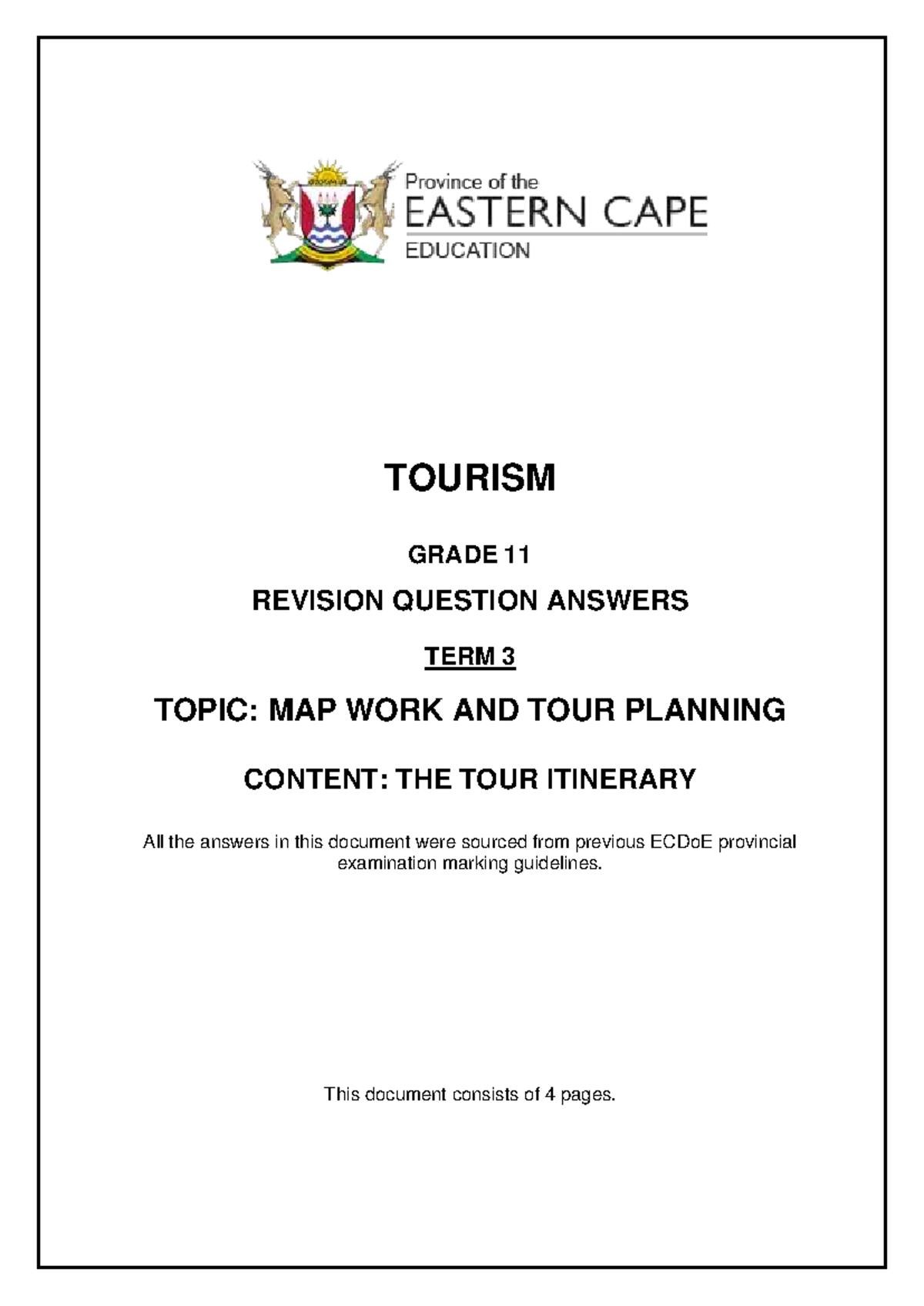 GRADE 11 TOURISM T3 REVISION: MAP WORK & TOUR PLANNING Q&A - Studocu