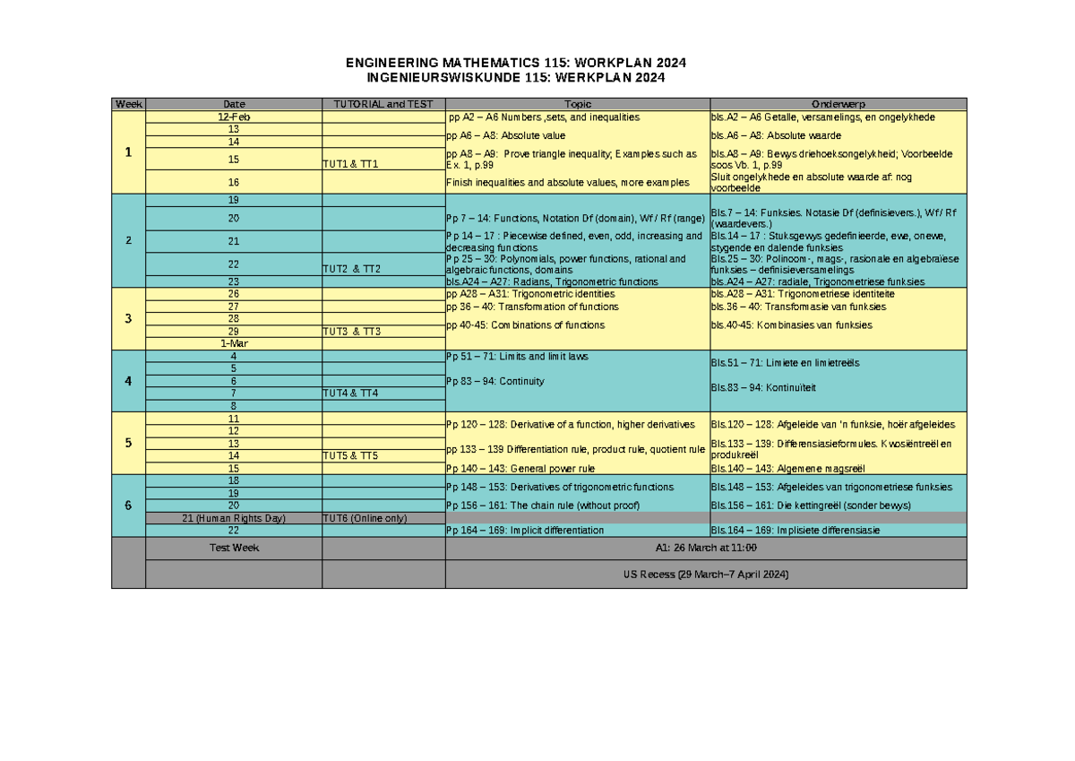 ENGM115: Engineering Mathematics Workplan 2024 - Studocu