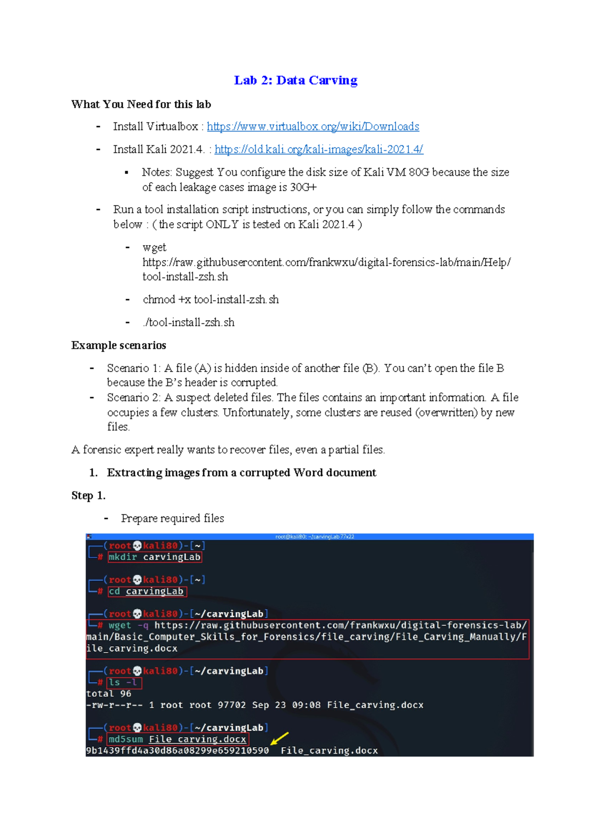 Lab 2: Data Carving - File Recovery Techniques and Instructions - Studocu