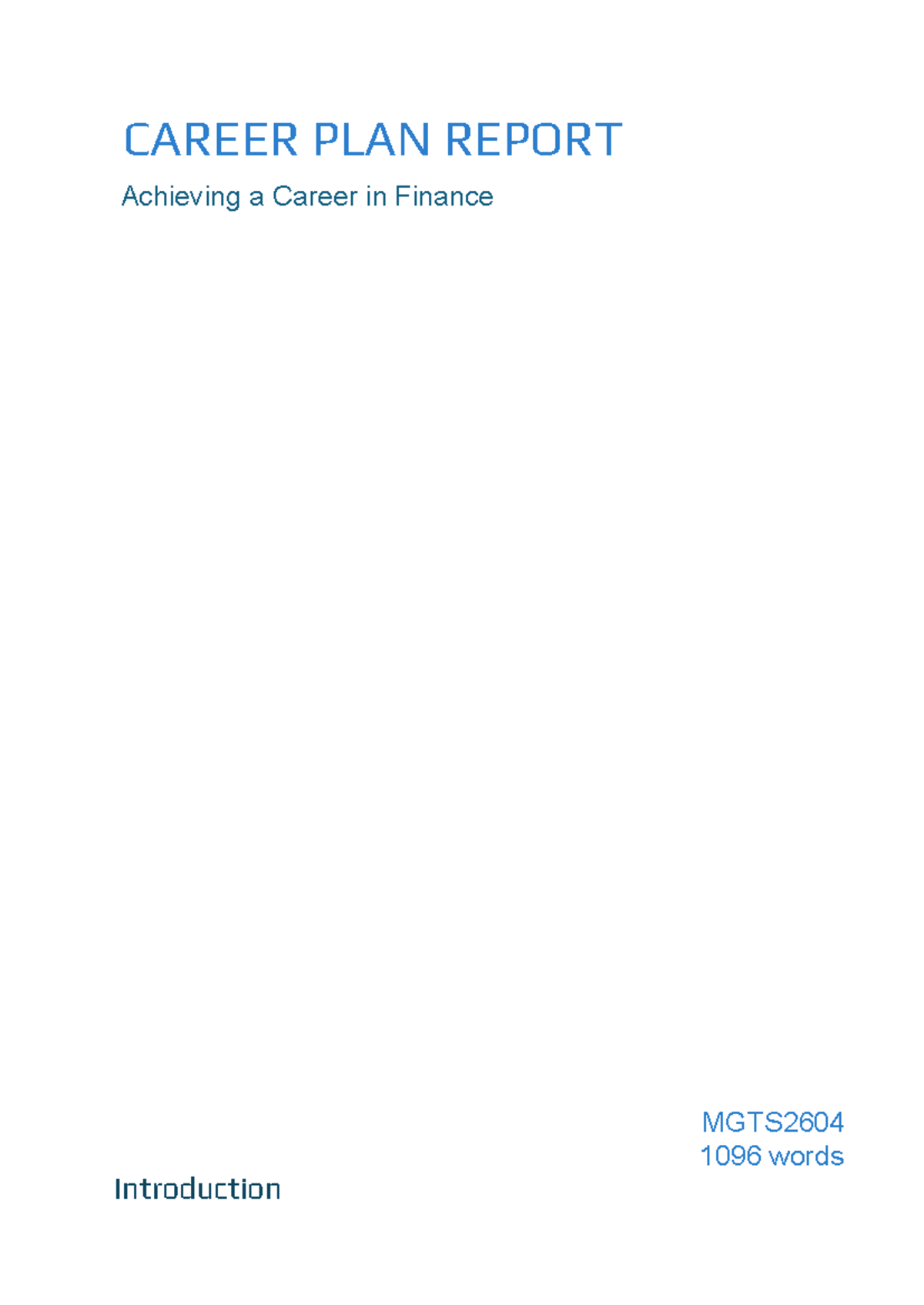 MGTS2604 Career Plan Report: Pathway to Finance Success - Studocu