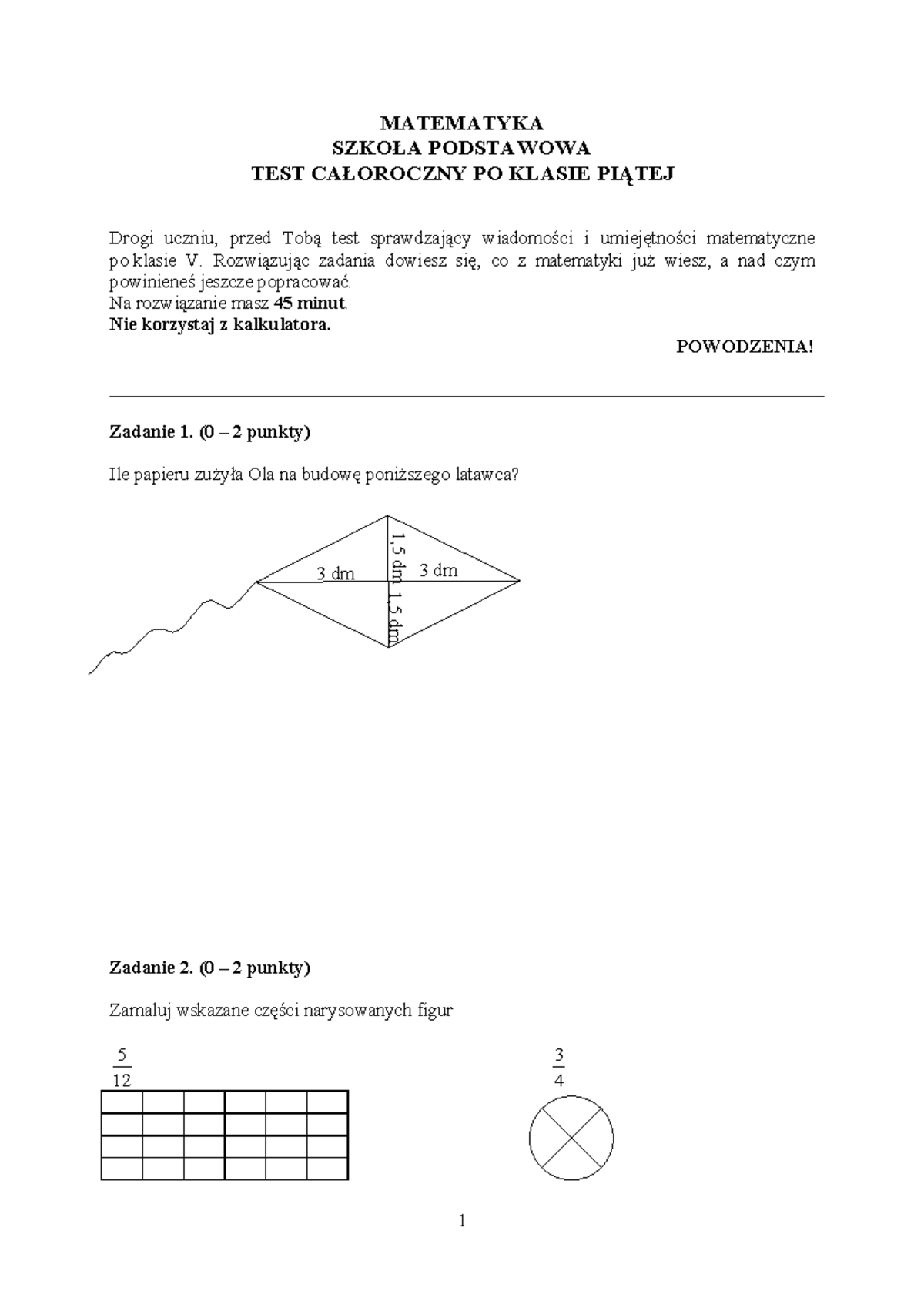 Test końcowy z matematyki dla klasy 5 - Szkoła Podstawowa - Studocu