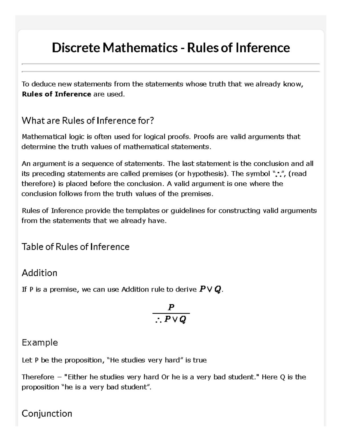 Discrete Mathematics - Midterm Notes on Rules of Inference - Studocu