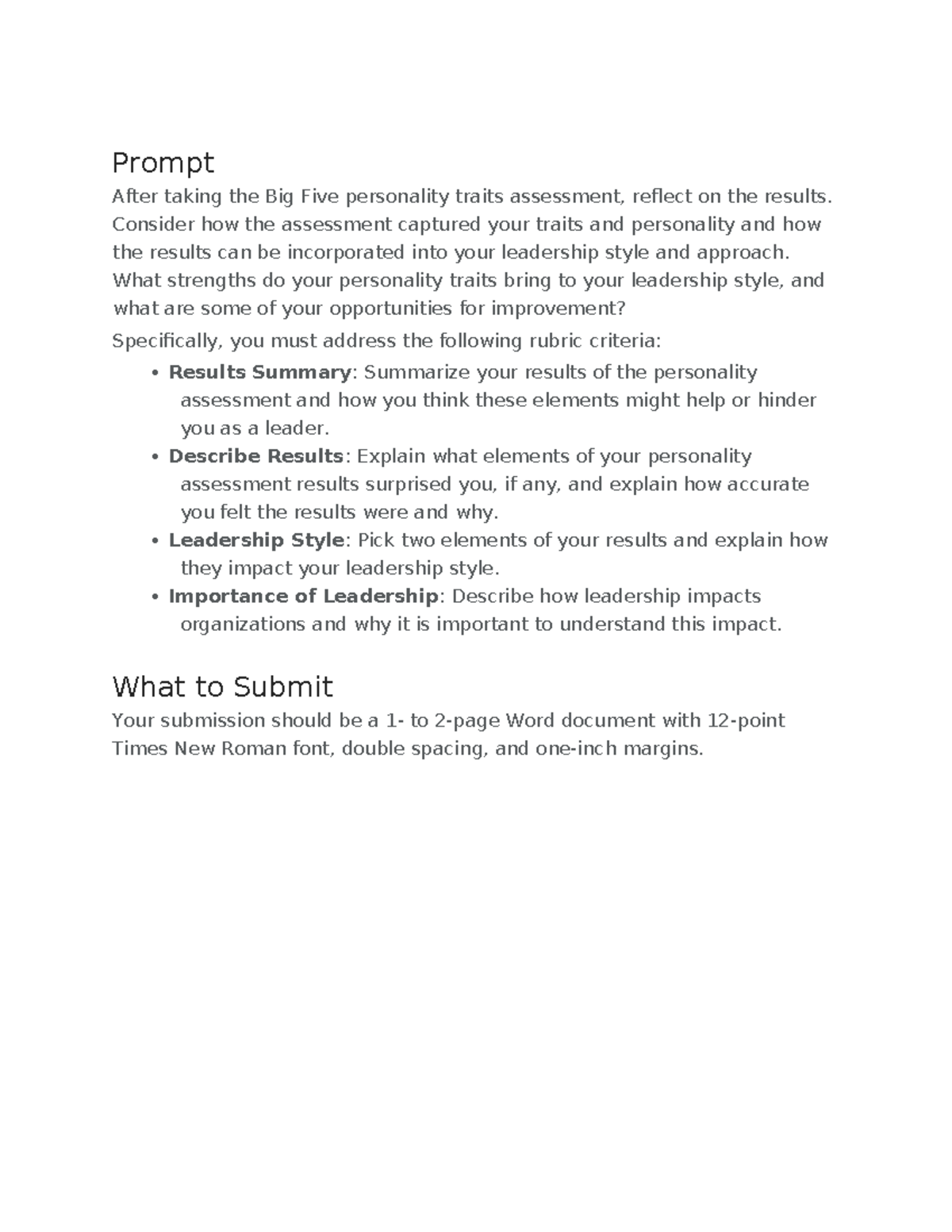 Business Journal Module 1: Reflecting on Big Five Traits in Leadership ...