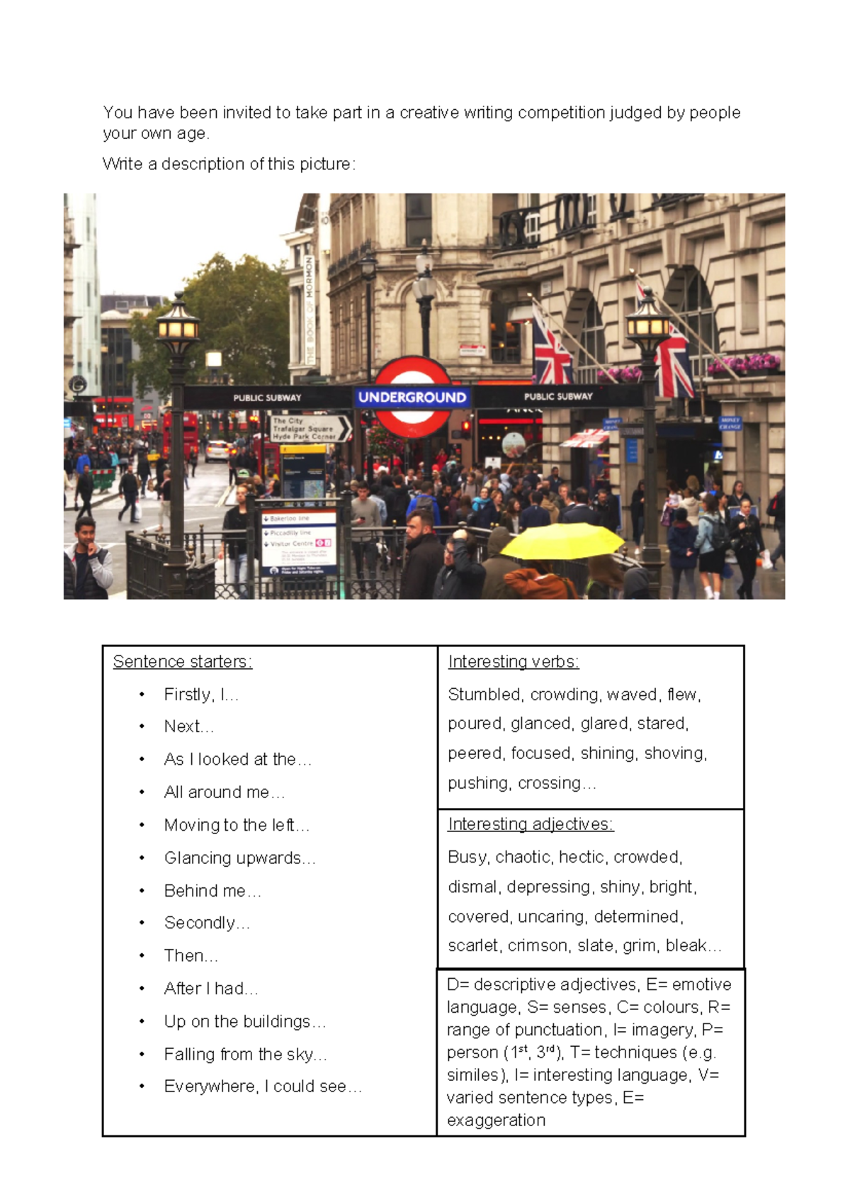 Paper 1 Q5: Creative Writing on London Underground in the Rain - Studocu